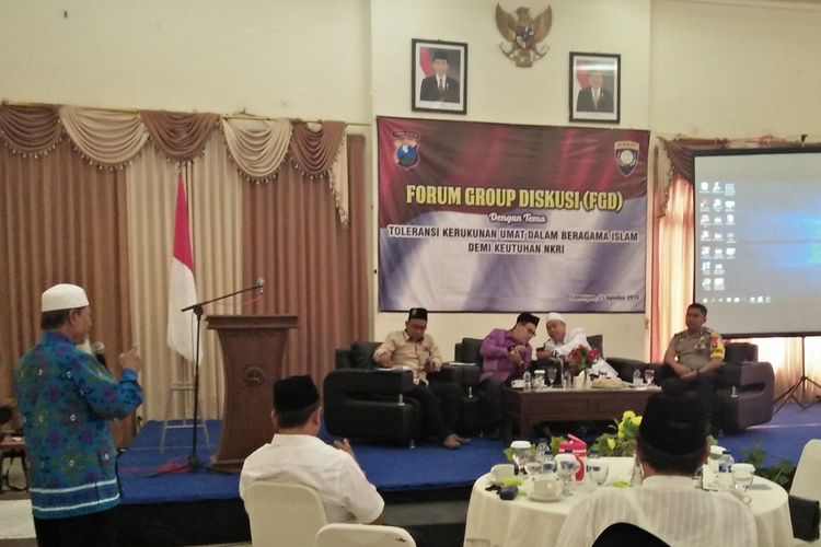 Forum Grup Diskusi (FGD) yang digelar pihak kepolisian dengan tokoh masyarakat, ulama, dan pimpinan ormas di Lamongan, Rabu (21/8/2019).