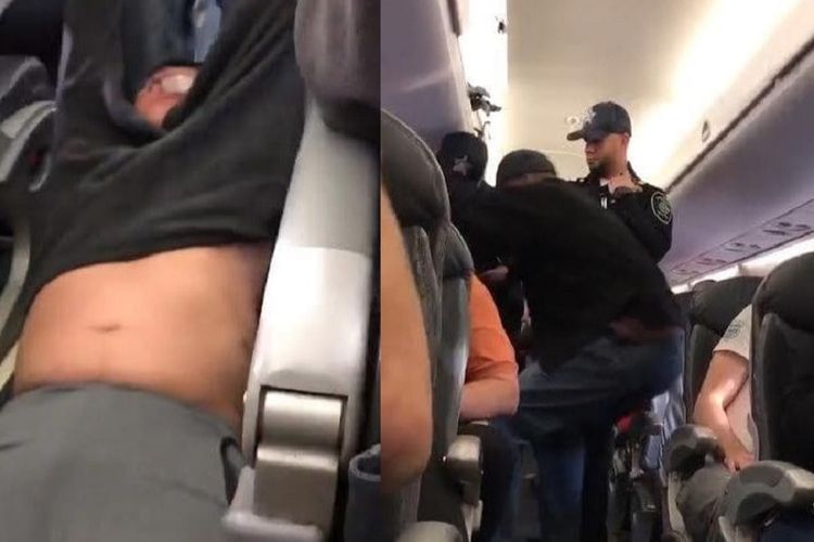 Foto-foto yang diunggah penumpang United Airlines rute Chicago-Kentucky ke media sosial Twitter ini memperlihatkan perilaku kasar petugas keamanan bandara di Chicago saat menyeret seorang penumpang.