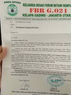 Beredarnya Surat Permohonan THR Jelang Idul Fitri dan Bantahan FBR