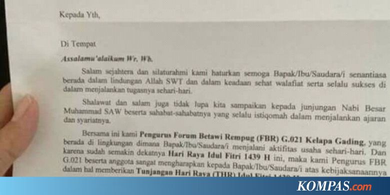 Beredarnya Surat Permohonan THR Jelang Idul Fitri dan Bantahan FBR