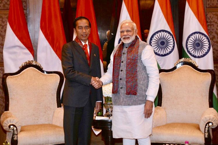 Suasana pertemuan bilateral antara Presiden Joko Widodo dengan Perdana Menteri India Narendra Modi di Hotel Taj Diplomatic Enclave, New Delhi, Kamis (25/1/2018).