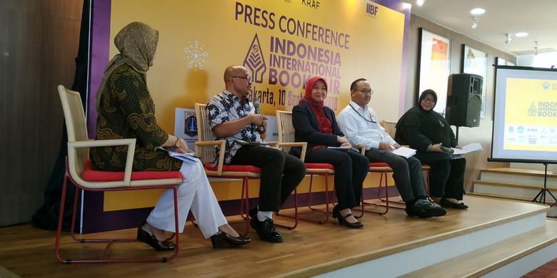 Konferensi Pers jelang pelaksanaan Indonesia International Book Fair 2018 dihadiri perwakilan Ikapi, Bekraf dan panitia 2018 di Jakarta (10/9/2018)