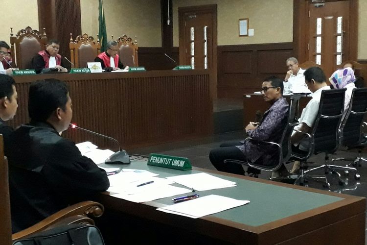 Pengusaha sekaligus Wakil Gubernur DKI Jakarta Sandiaga Uno, di Pengadilan Tipikor, Rabu (30/8/2017)
