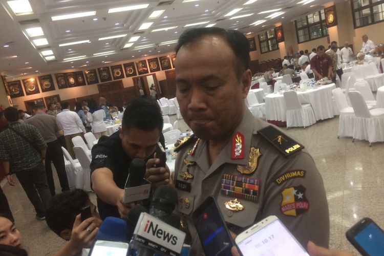 Kepala Biro Penerangan Masyarakat Dedi Prasetyo di Rupatama Mabes Polri, Jakarta Selatan, Senin (17/9/2018).