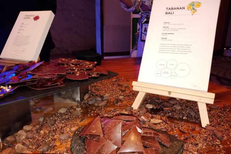 Cokelat Tabanan Bali, yang dipamerkan Pipitin Cocoa di The Westin, Jakarta, Selasa (31/7/2018).