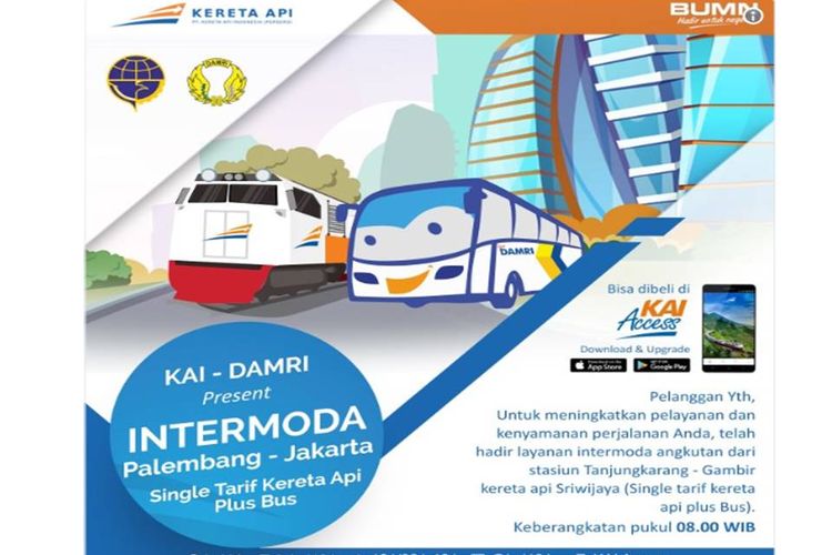 Intermoda Palembang-Jakarta PT KAI dengan Perum Damri