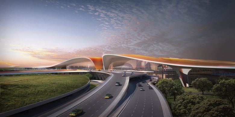 Terminal bandara dirancang dengan desain yang futuristik, yakni berbentuk segi enam raksasa. 