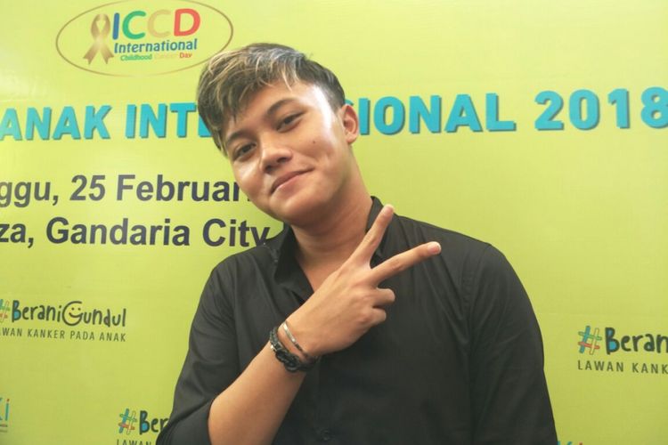Rizki Febian usai mengisi acara #BeraniGundul Lawan Kanker pada Anak di Gandaria City, Jakarta Selatan, Minggu (25/2/2018).