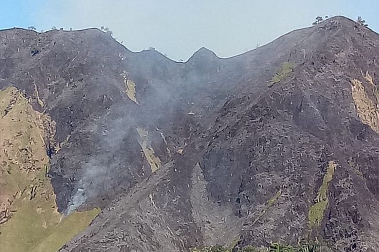 Savana di Bukit Kondo, Kawasan Gunung Rinjani, yang dilaporkan terbakar, sejak Minggu (23/6/2019).