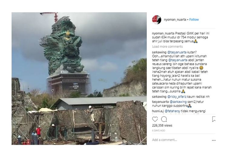 Progress pembangunan patung GWK di Bali. 