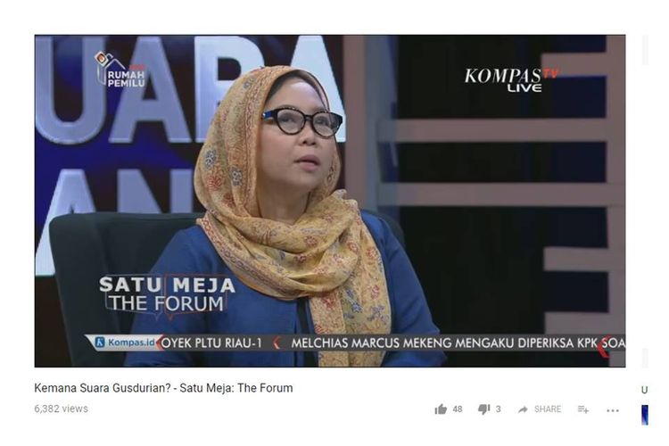 Alissa Wahid saat mengisi acara Satu Meja yang ditayangkan Kompas TV, Rabu (19/9/2018).