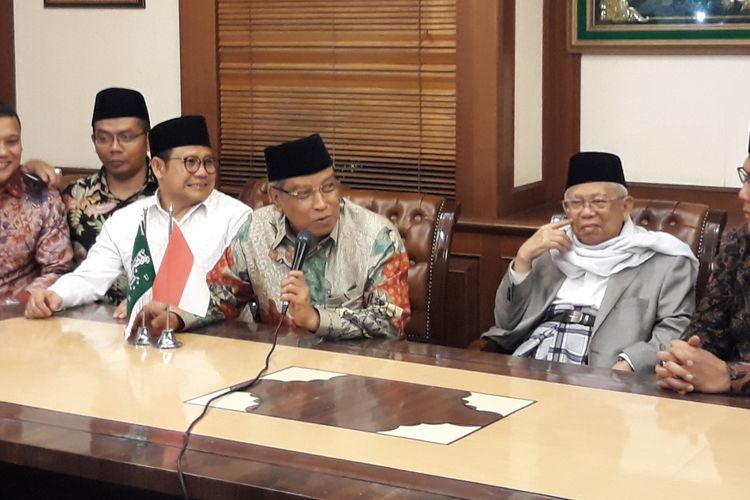Ketua Umum PKB Muhaimin Iskandar, Ketua Umum PBNU Said Aqil Siraj dan Ketua MUI Maruf Amin di Kantor PBNU Jakarta Pusat, Kamis (9/8/2018).
