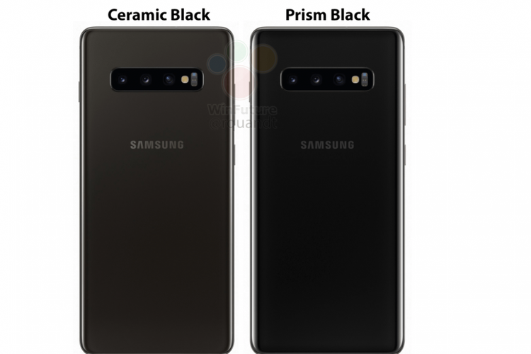 Galaxy S10 Plus model punggung keramik (kiri) dan model Pirsm Black (kanan).