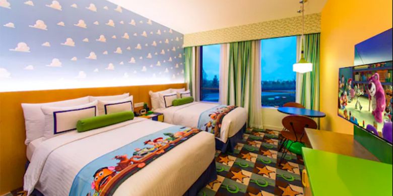Kamar dari Toy Story Hotel di Shanghai Disney Resort. 