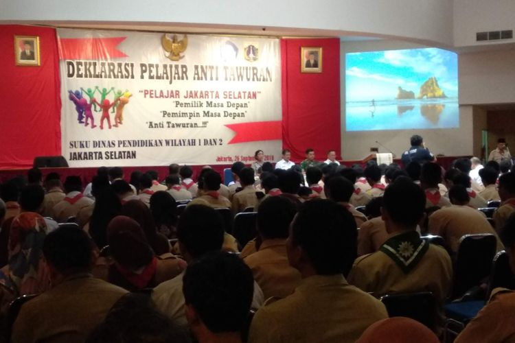 Deklarasi Antitawuran pelajar Jakarta Selatan di SMA Tarakanita 1, Rabu (26/9/2018).