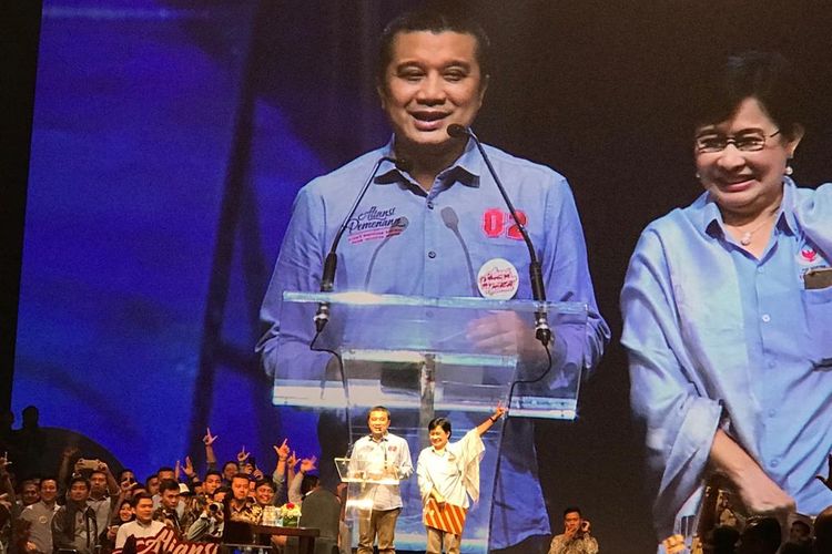 Erwin Aksa, saat memberikan sambutan di acara deklarasi dukungan Aliansi Pengusaha Nasional, di Djakarta Theater Ballroom, Jakarta Pusat, Kamis (21/3/2019).