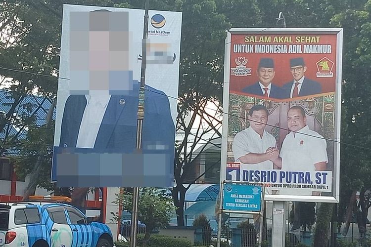 Caleg partai pendukung Jokowi enggan memasang foto Jokowi di balihonya. Foto diambil di Jalan Khatib Sulaiman Padang, Sumatera Barat, Kamis (28/3/2019). 