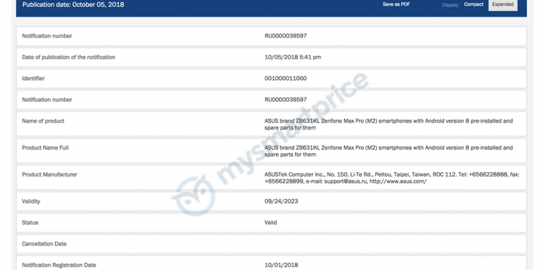 Bocoran dokumen sertifikasi Asus Zenfone Max (M2) dan Zenfone Max Pro (M2).