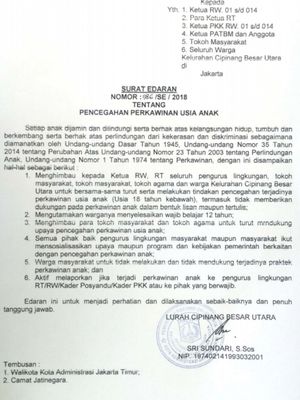 Lurah Cipinang Besar Utara Keluarkan Surat Edaran Pencegahan