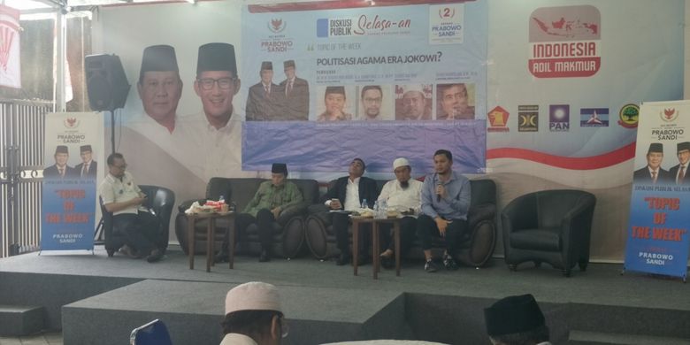 Diskusi bertajuk Politisasi Agama Era Jokowi? di kantor Seknas Prabowo-Sandiaga, Menteng, Jakarta Pusat, Selasa (19/2/2019).