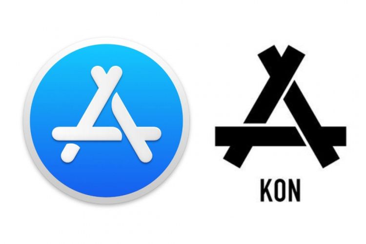 Kiri: Logo Apple Store, Kanan: Logo KON