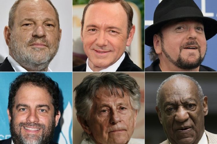 Tokoh-tokoh berpengaruh Hollywood ini dituding melakukan kejahatan seksual. Mereka adalah (dari kiri atas searah jarum jam) Harvey Weinstein, Kevin Spacey, James Toback, Brett Ratner, Roman Polanski, dan Bill Cosby.
