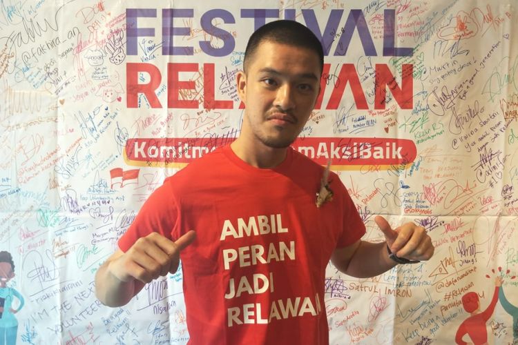 Morgan Oey ditemui usai jumpa pers Festival Relawan 2018 di kawasan Mampang, Jakarta Selatan, Kamis (22/11/2018).