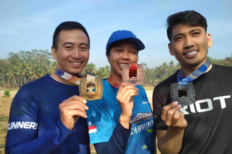 Tiga medali Borobudur Marathon 2018 diluncurkan di Balkondes Bumiharjo, Magelang, Minggu (16/9/2018).