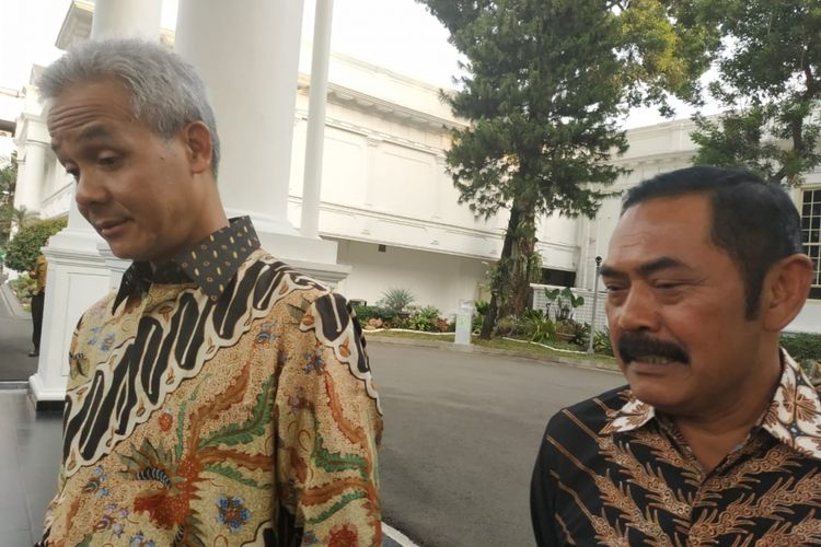 Gubernur Jawa Tengah Ganjar Pranowo dan Walikota Solo FX Hadi Rudyatmo bertemu Presiden Joko Widodo di Kompleks Istana Kepresidenan, Jakarta, Senin (17/12/2018) sore. 