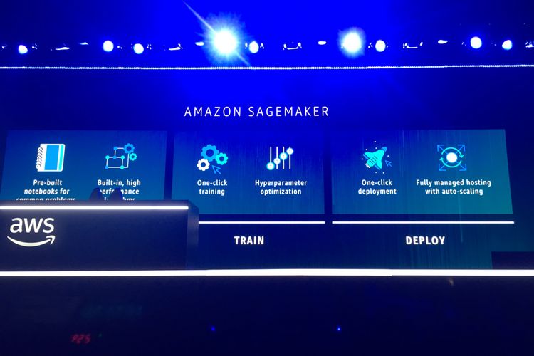 Kemampuan layanan Amazon SageMaker dari Amazon Web Services yang diluncurkan di acara AWS re: Invent 2017 di Las Vegas, Amerika Serikat, pada Rabu (29/11/2017) waktu setempat.