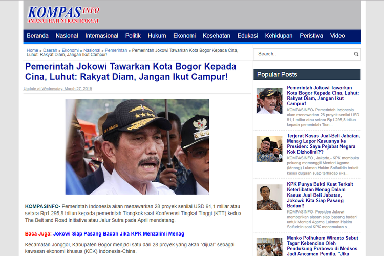 Tangkapan layar artikel dari blog KompasInfo