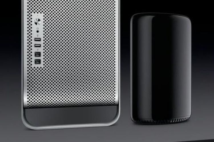 Apple memperkenalkan desain baru Mac Pro (kanan) di ajang WWDC 2013