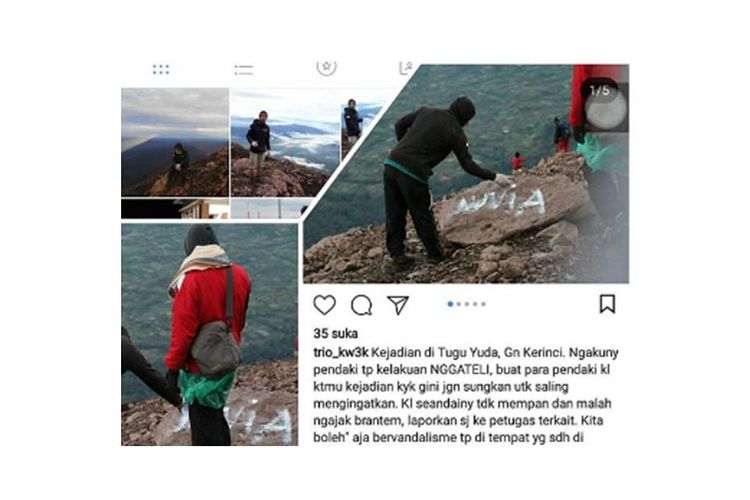 Vandalisme yang dilakukan seorang pendaki di Gunung Kerinci viral di media sosial