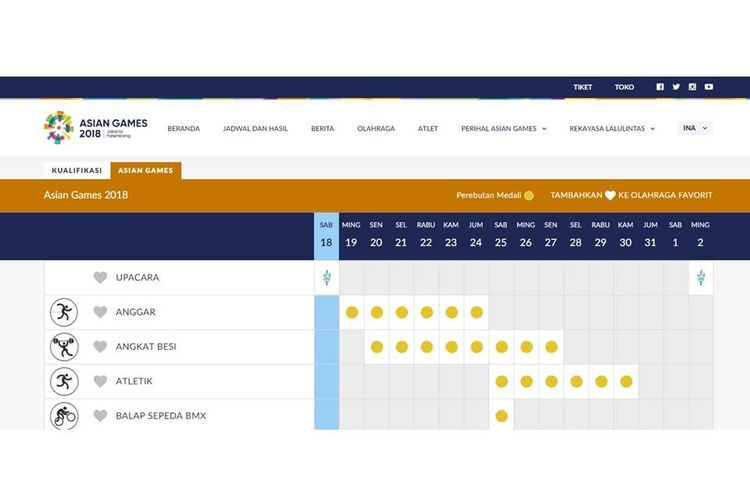 Jadwal pertandingan Asian Games 2018, yang dilansir dari situsweb resmi www.asiangames2018.id