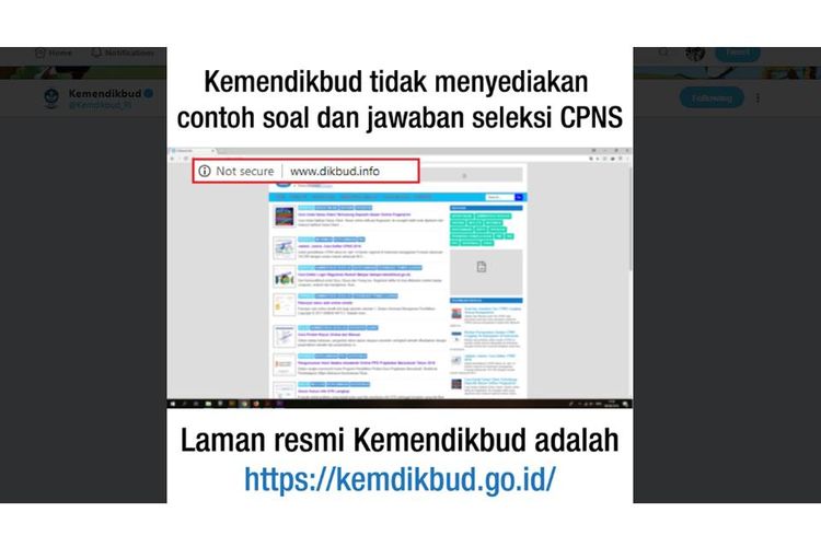 Klarifikasi Kemendikbud bahwa dikbud.info bukan laman resmi Kemendikbud.