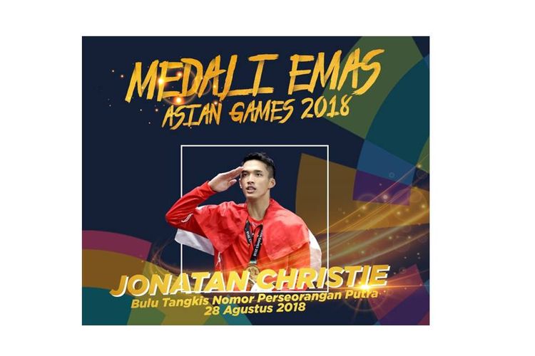 Peraih emas ke-23, Jonatan Christie, dari nomor tunggal putra bulutangkis.