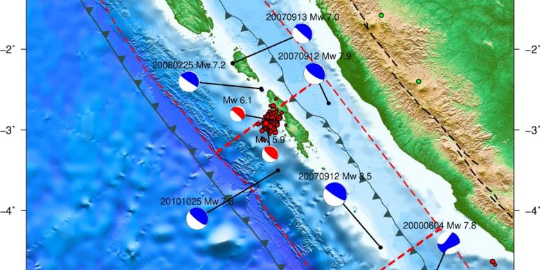 Pusat gempa di Nias Selatan, Selasa (5/2/2019) dini hari.