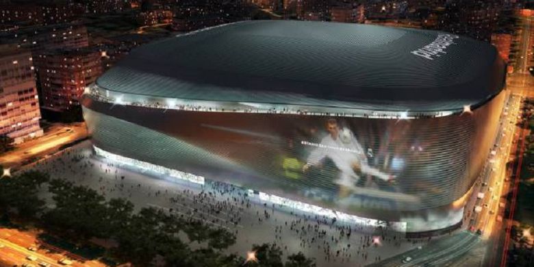 Rencana tampilan Stadion Santiago Bernabeu, Madrid setelah nantinya direnovasi.