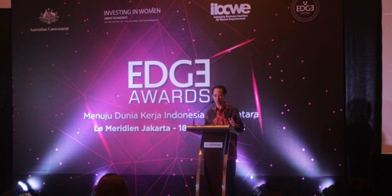 Plt Deputi Bidang Koordinasi Perlindungan Perempuan dan Anak Kemenko PMK, Ghafur Dharmaputra pada malam EDGE Awards di Hotel Le Méridien Jakarta, Kamis (19/10/2018).