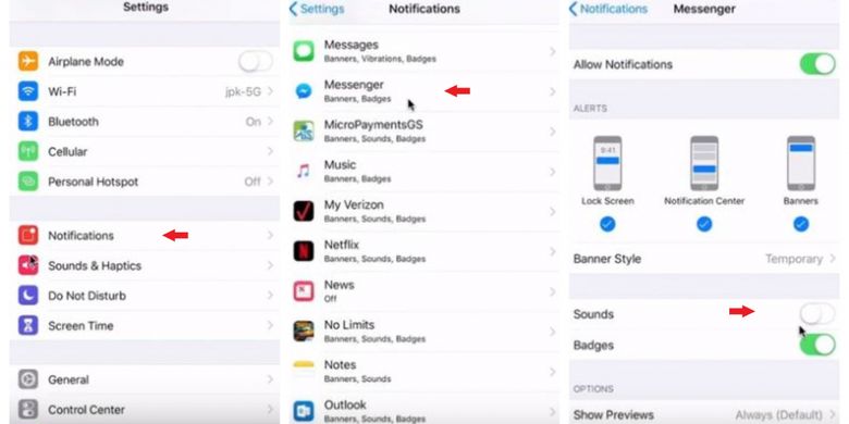 Ilustrasi Setting Notifikasi Messenger iOS