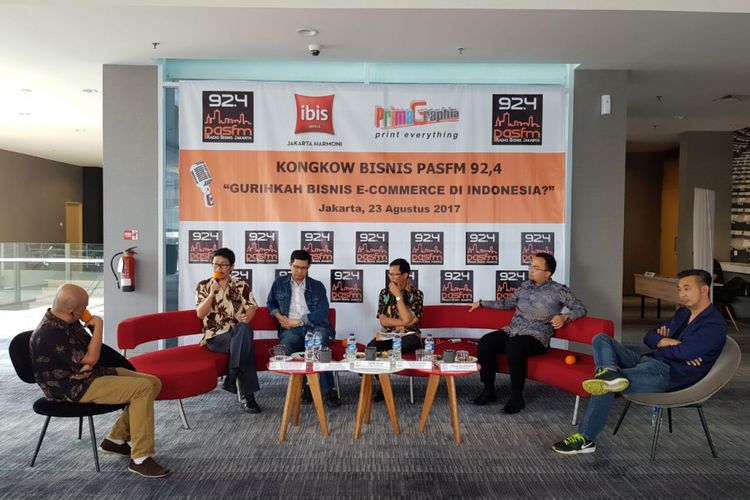 Acara diskusi Kongkow Bisnis Pas FM dengab topik Gurihkah Binis E-commerce di Indonesia ? di Hotel Ibis, Jakarta, Rabu (23/8/2017).