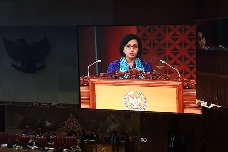 Menteri Keuangan Sri Mulyani Indrawati saat memaparkan kerangka ekonomi makro dan pokok-pokok kebijakan fiskal Tahun Anggaran 2020 di Jakarta, Senin (20/5/2019).