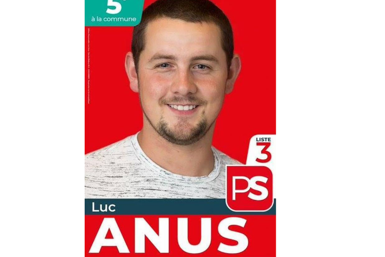 Inilah poster pencalonan politisi di kawasan Wallonia, Belgia, bernama Luc Anus yang dilarang berkampanye di Facebook karena namanya dianggap menyinggung.