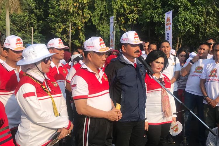 Panglima TNI Marsekal Hadi Tjahjanto usai melakukan olahraga pagi bersama Kapolri Jenderal Pol Tito Karnavian di Lapangan Silang Monas, Jakarta Pusat, Minggu (7/7/2019) pagi.