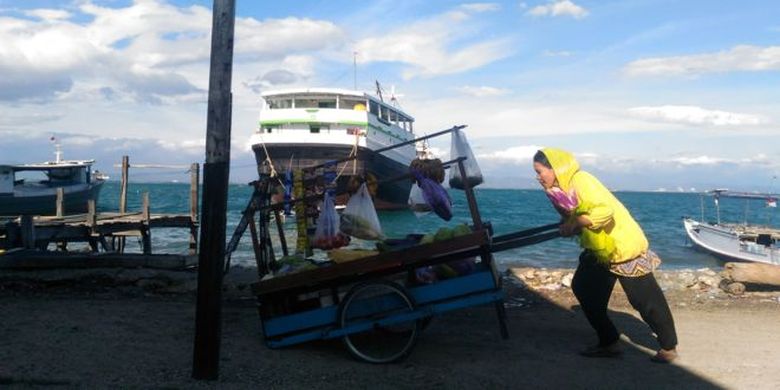 Indotang berjualan sayur keliling sambil mengampanyekan risiko pernikahan usia anak di Desa Mattiro Uleng, Kabupaten Pangkajene dan Kepulauan, Sulawesi Selatan 