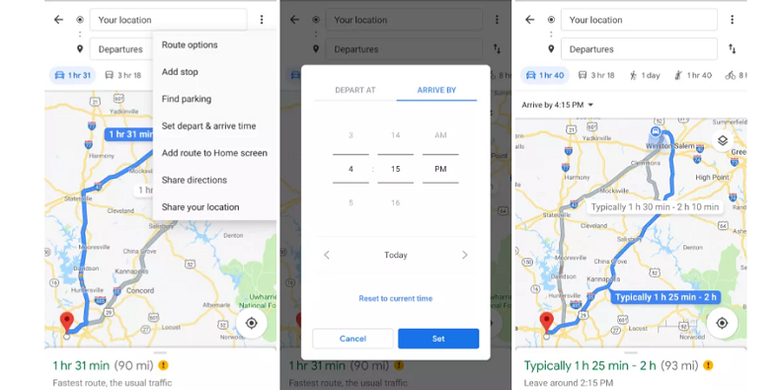 Fitur estimasi waktu keberangkatan dan ketibaan Google Maps versi mobile