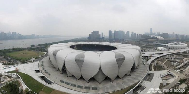 Pembangunan Hangzhou Olympic Sports Centre di China. 