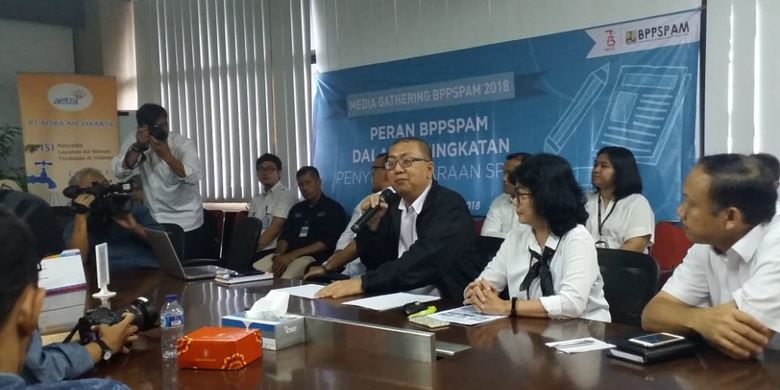Media gathering BPPSPAM dan PT Aetra Jakarta di Instalasi Pengolahan Air Buaran, Jakarta Timur, Senin (19/11/2018).