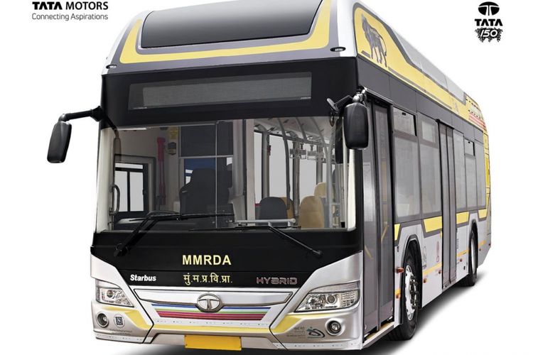 Tata Starbus Diesel Electric Hybrid Bus yang akan beroperasi di Mumbai, India.