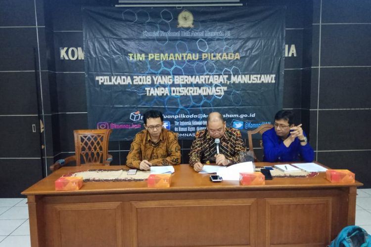 Evaluasi Pelaksanaan Pilkada 2018 dalam Perspektif HAM di kantor Komnas HAM, Jakarta,Senin (6/8/2018).